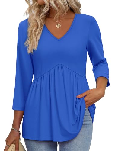 Image of OFEEFAN 3 /4 Length Sleeve Womens Tops 2026 Blouses for Women Dressy Casual Fashion Clothing V Neck Babydoll Tops Fall Outfits