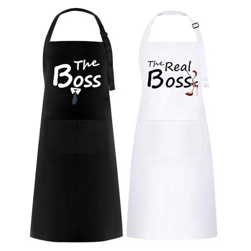 umboom 2 peças Mr & Mrs avental, casais avental presente para dia dos namorados noivado aniversário natal, branco preto, Tie & Heel Set - branco e preto