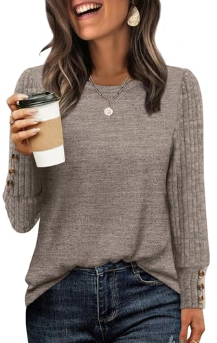 WIHOLL Plus Size Womens Tops Early Fall Fashion Must Haves 2025 Outfits Long Sleeve Shirts for Women Sweaters Trendy Winter Clothing Old Money Chocolate Brown Fall Clothes XL