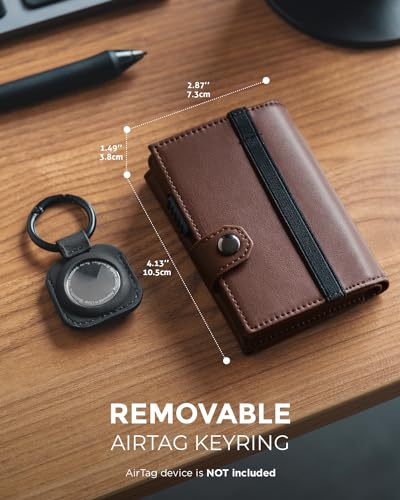 Image of VULKIT Pop up Card Wallet with AirTag Holder RFID Blocking Credit Card Holder with Banknote Compartment & ID Window for Men(Espresso)