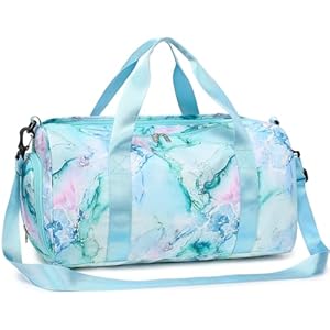 Gym Bag Sports Duffle Bag with Wet Pocket Weekender Overnight Bag with Waterproof Shoe Pouch and Air Hole for Girls Kids Women Travel Foldable Bag