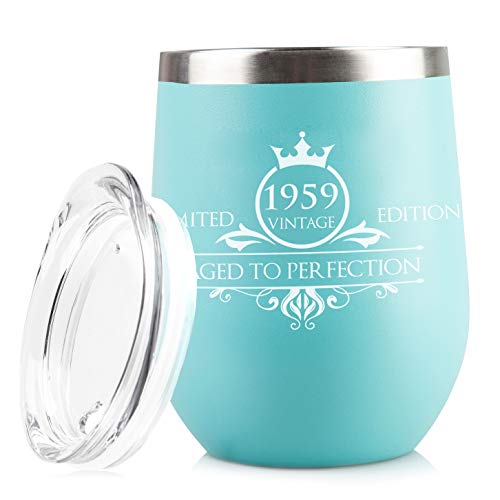1959 60th Birthday Gifts for Women Men Tumbler | Vintage Anniversary Gift Ideas for Mom Dad Husband Wife | 60 Year Old Party Decorations Supplies for Him Her | 12 oz Stainless Steel Insulated Cups
