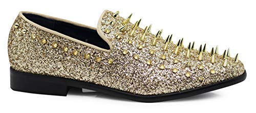 Image of SPK16 Men's Vintage Spike Dress Loafers Slip On Fashion Shoes Classic Tuxedo Dress Shoes