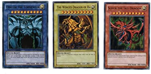 YuGiOh Legendary Collection Ultra Rare God Card Set of 3 Egyptian God Cards Slifer, Obelisk Ra