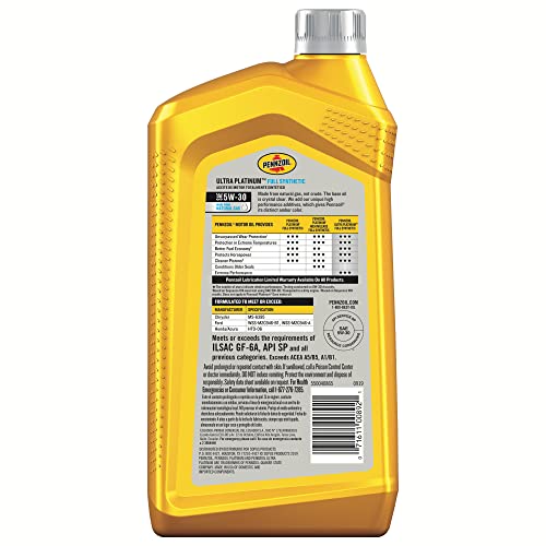 Pennzoil Ultra Platinum Full Synthetic 5W-30 Motor Oil (1 Quart, Single Pack) #TOP1