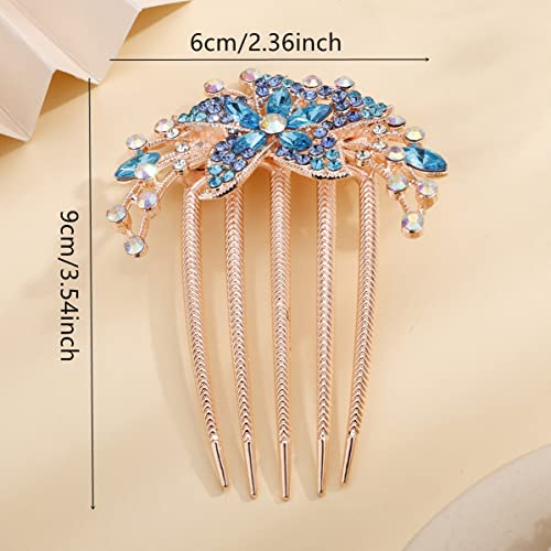 Jumwrit Wedding Crystal Hair Comb Leaf Colorful Rhinestone Spray Flower Hair Side Comb Rose Gold Hair Clip Comb Floral Vintage Bride Bridesmaid Headpiece Bridal Hair Jewelry For Women Girls(Pink) #TOP5