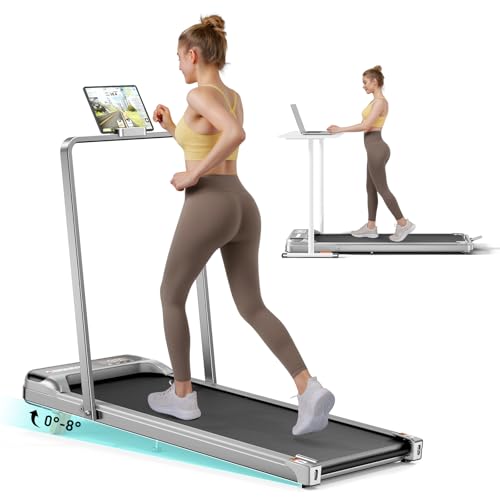 Image of Abonow Portable Walking Pad with Handle Bar for Home & Office, 2 in 1 Under Desk Treadmill with 8% Incline, 2.5HP Small Foldable Compact Treadmills Walking Machine, LED Display, 265 LBS