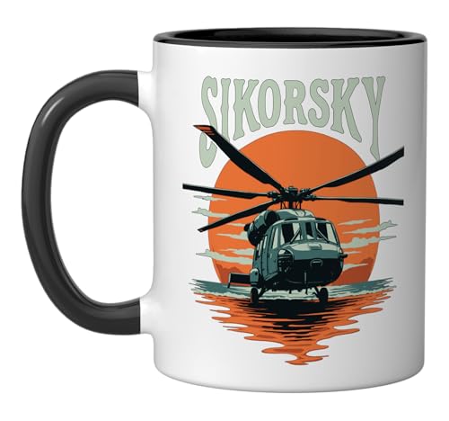 UH-60 Sikorsky Blackhawk Helicopter Flying Army Pilot Gift Ceramic Mug, Black/White