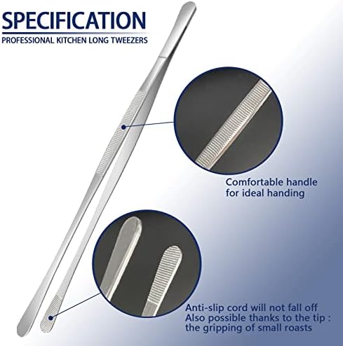5 Pcs Kitchen Fine Tweezer Tongs, Stainless Steel Food Tweezers Set, Professional Kitchen Long Tweezer for Cooking,Repairing,Sea food,BBQ,Multi-use(12"and 6.3")