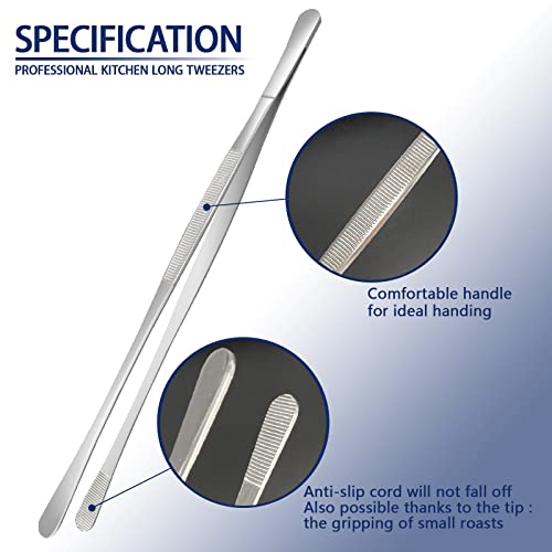 5 Pcs Kitchen Fine Tweezers Tongs, Stainless Steel Food Tongs Set, Professional Kitchen Long Tongs for Cooking,Repairing,Sea food,BBQ,Multi-use(12"and 6.3") by Tangoowal - Image 2