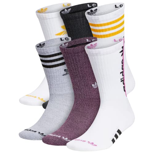 Adidas Originals Remix Cushioned Crew Socks (6-Pair), White/Semi Pulse Lilac Purple/Collegiate Gold, Large #TOP15
