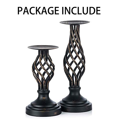 Nuptio Pillar Candle Holder Black Candlestick Holder - Vintage Metal Candle Holders Candle Stand Gothic, Christmas Halloween Home Living Room Fireplace Mantel Table Centerpiece Decor,8 Inch 11 Inch #TOP6