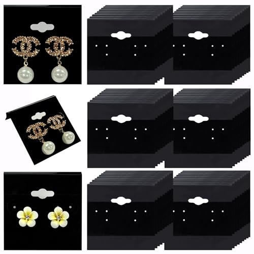 Adorox 200 Piece Black Earring Card Holders with Back Hook Perfect for Earring Display and Organization
