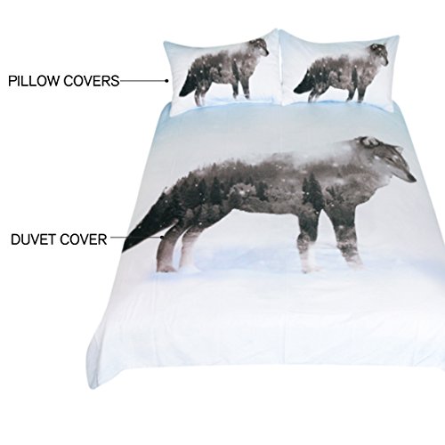Arightex Grey Wolf Duvet Cover Wild Animal Bedding Winter Wolf In Forest 3 Piece Vintage Inspired Wildlife Bed Sets For Teens (Twin) #TOP4