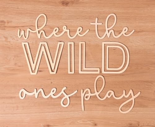 Image of Playroom Wall Decor, 24" XL 3D Where The Wild Ones Play Nursery Sign Wooden Wall Art Decoration for Kids Toddler Room Decor Boys and Girls Home Bedroom Word Sign (Wood - Natual Color)