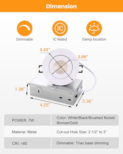 Image of POPANU 3 inch Recessed LED Lights 7W Gimbal Rotatable Directional Downlight,360Adjustable Soffit Lighting Dimmable Swivel Eyeball, 90Tilt Canless Swivel Spotlight 5CCT Selectable 6 Pack White