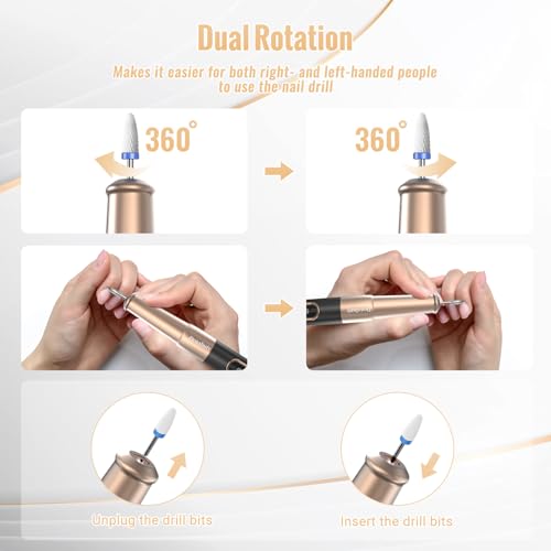 Nagelfräser, Denabuty Elektrische Nagelfeile Kabellos 12 in 1 Fräser für Gelnägel 25000 u/Min, USB Wiederaufladbare, 5 Verstellbare Geschwindigkei, Maniküre Pediküre Set Schwarz