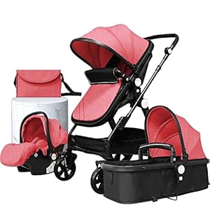 Kinderwagen 3 in 1, Combi Wandelwagen/Kinderwagen/0 tot 36 Maanden Baby/Tas/Mesh (Roze)