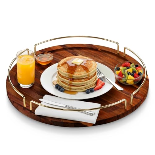 Round Serving Tray - Acacia | Serving Platter Snack Tray for Party Hosting - Trays for Serving Food...