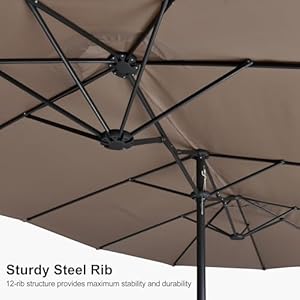 PURPLE LEAF 15ft Patio Market Umbrella with Base Double Sided Rectangle Outdoor Table Sun Umbrellas with Crank 12 Heavy Duty Sturdy Ribs for Pool Beach Deck Backyard Taupe
