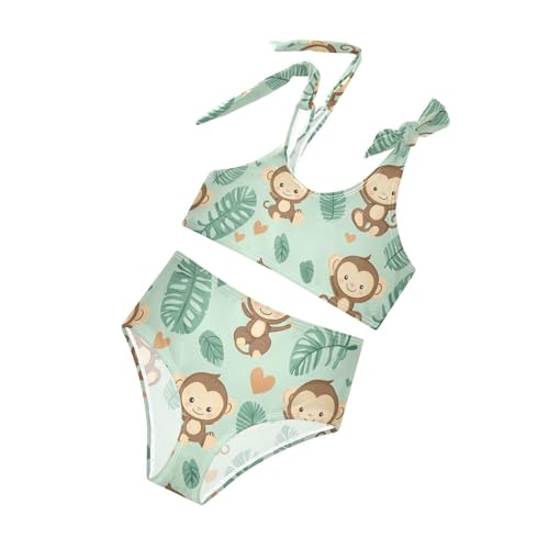 Plaaee Girls' 2 Piece Swimsuits Monkey Green Leaves Cute Bikini Set Bathing Suit 4T4