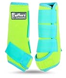 Jeffers Equine Neon Horse Boots – 1 Pair – Lime and Turquoise – Large Size – Breathable Neoprene, Secure Strap Closures – Durable Protection for Front & Hind Legs, Training, Trail & Riding Use