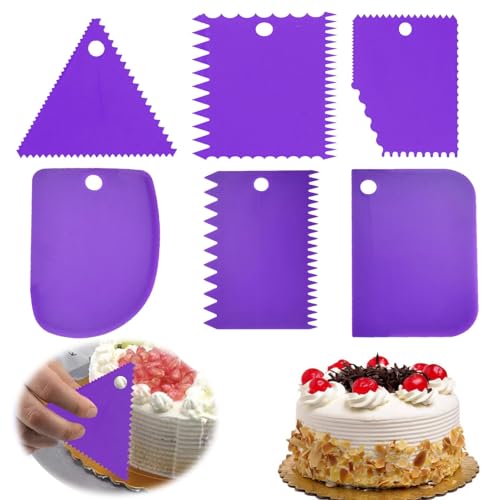 6PCS Cake Icing Smoother Plastic Cake Scraper Cake Spatula Set Cake Smoother 6 Shapes Cake Cream Scraper Set Cake Decorating Tools Pastry Dough Fondant Cake Edge Side Icing Smoother Cutters Tool