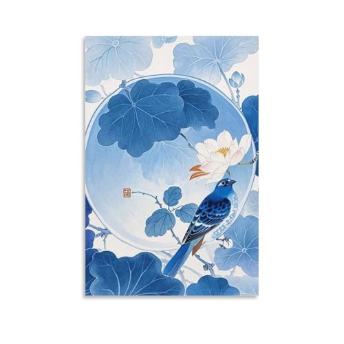 Toile style chinois fleur oiseau décoration murale esthétique chambre 60x90