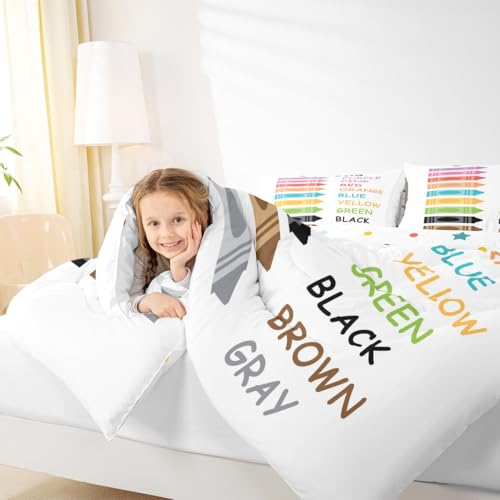 Image of Feelyou Kids Colors Learning Duvet Insert Full Size, Educational Comforter Set Boys Girls Preschool Bedding Set Kindergarten Teens Bedroom Decor Bed Set 3Pcs