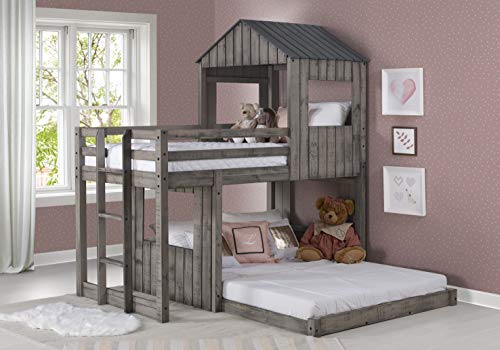 Donco Kids Campsite Cabin Twin Over Full Loft Bed In Rustic Dirty Grey Finish #TOP1