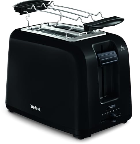 Tefal Tostadora Vita de 2 ranuras con calentador de panecillos, elevación extra alta y 7 niveles de tostado, color negro – TT1A2810