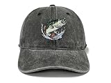 GDIQ Bass Fishing Hat, Gifts for Fisherman Angler Fish Lover, Boating Camping Outdoor Embroidered Baseball Cap, Adjustable Washed Black Dad Hat