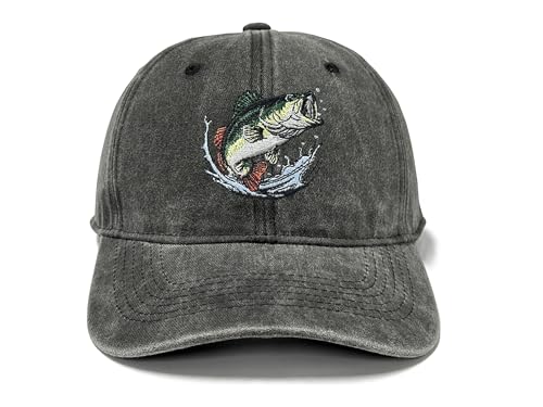 GDIQ Bass Fishing Cap, Adjustable Black Dad Hat