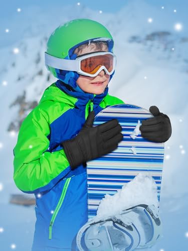 Image of SATINIOR 2 Pairs Kids Waterproof Winter Snow Gloves Ski Gloves for Boy Girl Outdoor Warm Thickening Snowboard