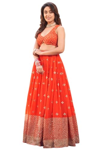 QUEDDY'S Women's Sequin Embroidered Georgette Lehenga Choli with ...