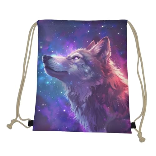 Upetstory Galaxy Wolf Drawstring Backpack for Women Teen Girls Boys Kids Drawstring Bag Lightweight Cinch Sackpack Storage Pouch for Travel Holiday Shopping Hiking Swimming3