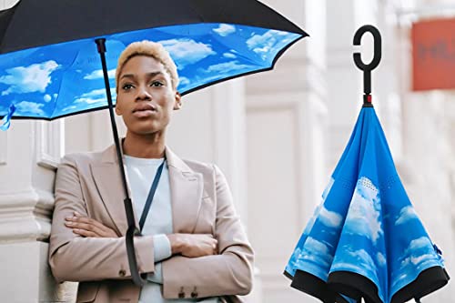 Image of MRTLLOA Double Layer Inverted Umbrella with C-Shaped Handle, Anti-UV Waterproof Windproof Straight Umbrella for Car Rain Outdoor Use