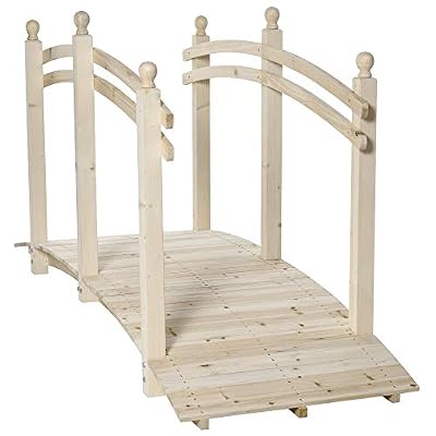Outsunny 7.5' Wooden Arch Garden Bridge, Safety Rails for Backyard Ponds, Creeks, Streams, Natural