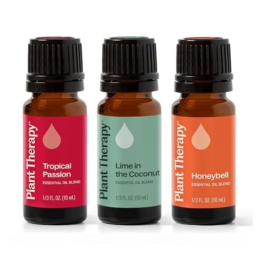 Plant Therapy Tropical Scents Home Set of 3 Essential Oil Blends Including Natural Scents to Scent Your Home with Honeybell, Lime in The Coconut & Tropical Passion 10 mL (1/3 oz) Each