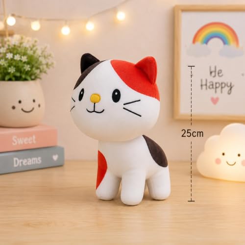 Image of Goldenhub Ball Cat Soft Toy - 25 CM | Multicolor Plush Cat in White & Orange | Round Stuffed Animal Toy for Kids | Cute & Soft Cat Toy Pillow Cushion