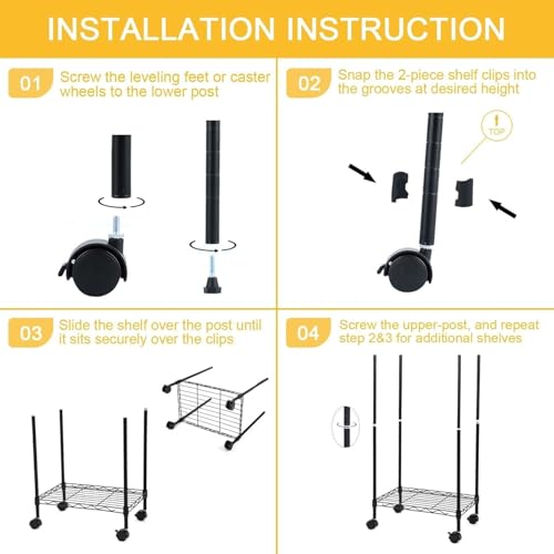 Image of Simple Deluxe Heavy Duty 6-Shelf Shelving, 29.92'' D x 13.98'' W x 71.65'' H Adjustable Wire Shelving with Hanging Hooks and Wheels, Black