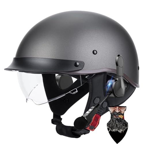 HALYING Casco Moto Vintage Unisex Casco Semi Aperto ECE Certificato con Visiera Retraibile,Materiale ABS Leggero,Fibbia Rapida Regolabile,Interno Rimovibile Traspirante per Scooter/Cruiser