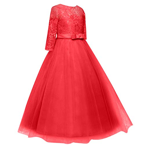 Image of Girls Flower Vintage Floral Lace 3 /4 Sleeves Floor Length Dress Wedding Party Evening Formal Pegeant Dance Gown