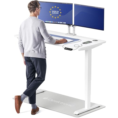 Image of Desktronic HomePro Standing Desk 54x28 - Made in Europe, Ergonomic Sit Stand Home Office Desk, Electric Height Adjustable, Dual Motor, USB & USB-C Charging, Wobble-Free, Touchscreen, 3 Memory Presets