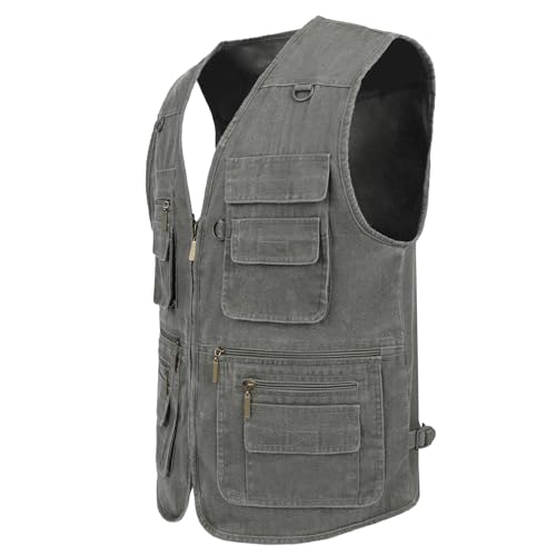 Image of Men's Stone Washed Denim Multi-pocketed Fishing Work Outerwear Vest