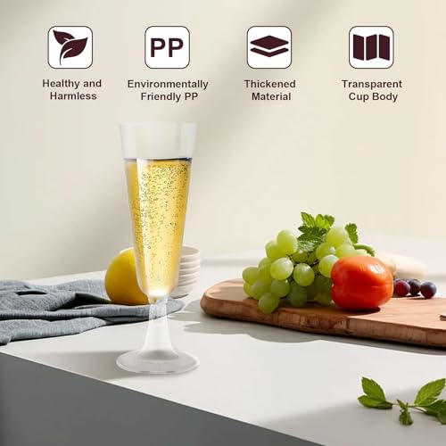Luckwaii 60 Pièces Flute Champagne Plastique 150ml Reutilisable Verre Champagne Plastique Coupe Champagne Élégant Transparent Plastic Champagne Flutes pour Mariage Anniversaires Fêtes Festives – vue 6