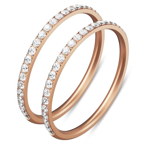 ZOOROO 2-Pack 14K Gold Plated Stackable Bands for Oura Ring 5/Oura Ring Gen 4/Gen 3 Cubic Zirconia Simulated Diamond Oura Ring Stack for Women