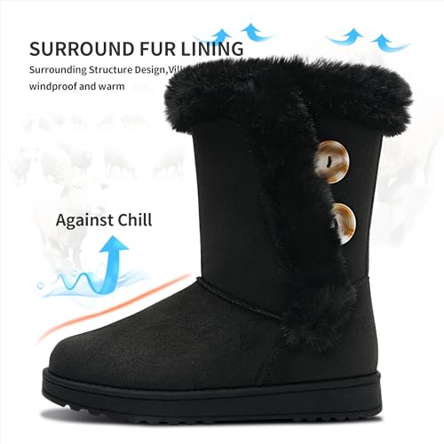 Obtaom Women’s winter snow boots Short Mid Calf fashion boot Art Resin button Faux Suede boots for women2