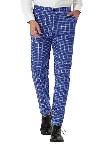 Lars Amadeus Men's Business Pants Checked Printed Slim Fit Flat Front Plaid Dress Trousers