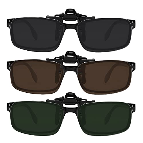 Image of Yogo Vision Clip on Sunglasses for Men Women Clip-on Over Prescription Eyeglasses Easy Flip up Polarized Shades (3 Pack)